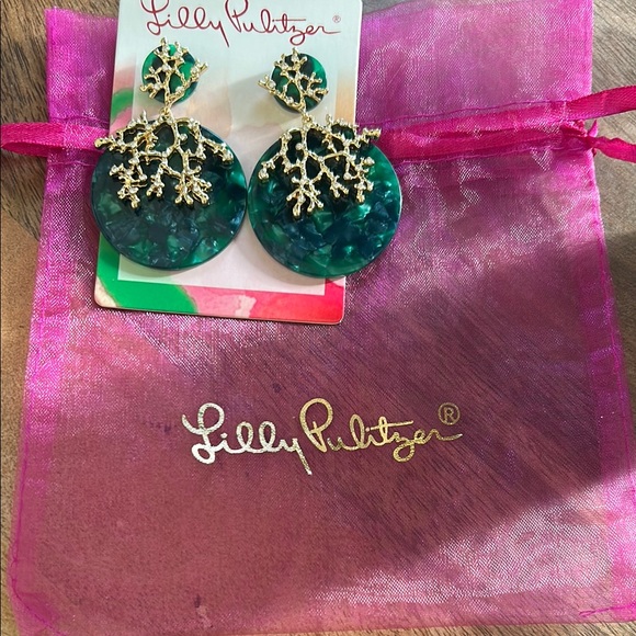 Lilly Pulitzer Green and Gold Earrings - Picture 1 of 3